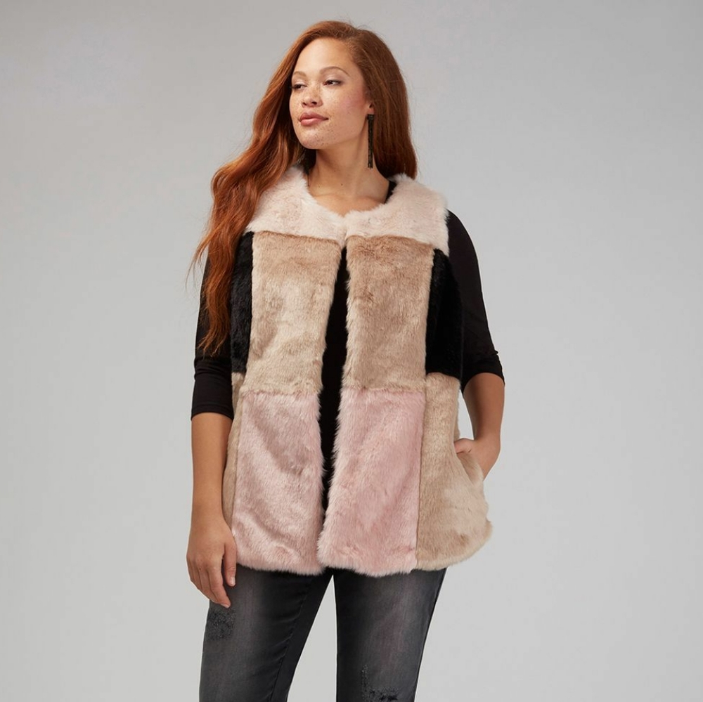 LANE BRYANT 22/24 Faux Fur ColorBlock Vest